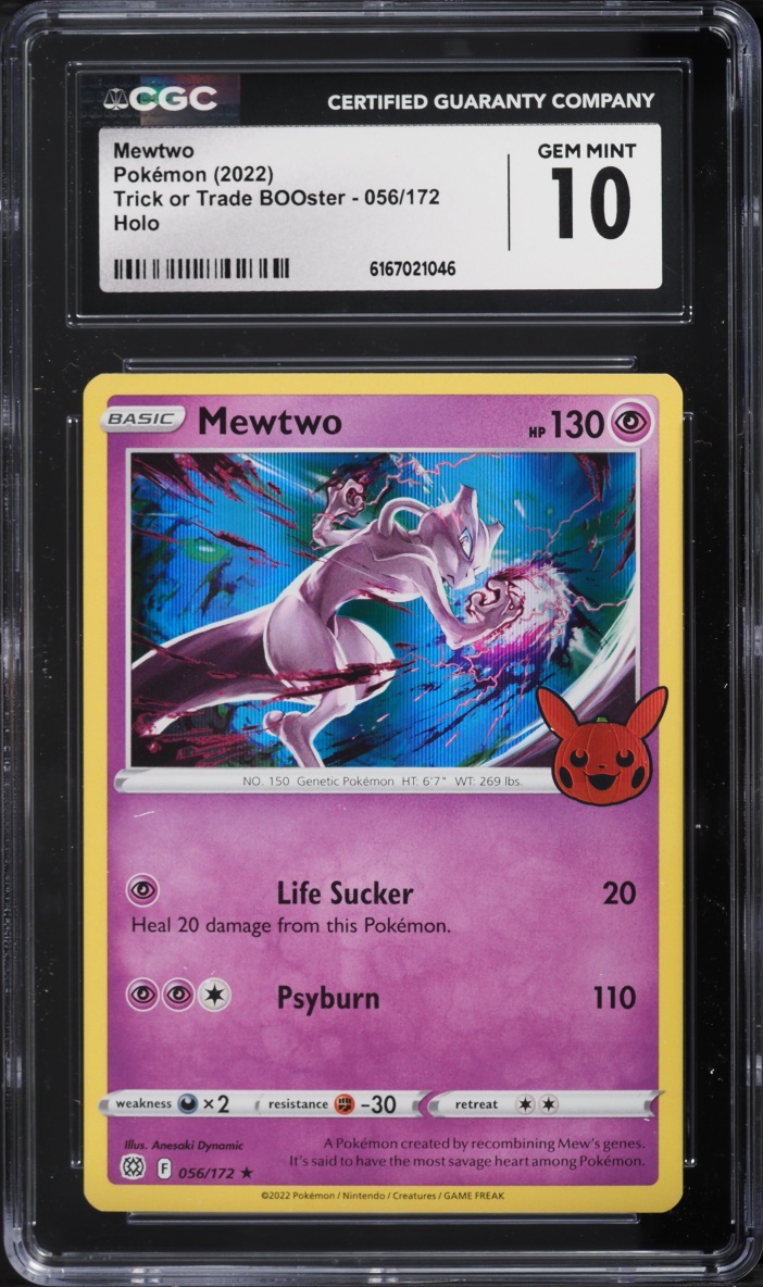 2022 Pokemon Sword & Shield Brilliant Stars Trick Or Trade Holo Mewtwo #56 CGC 10 GEM MINT