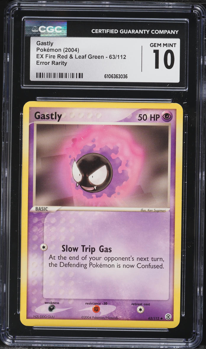 2004 Pokemon EX Fire Red & Leaf Green Rarity Error Gastly #63 CGC 10 GEM MINT