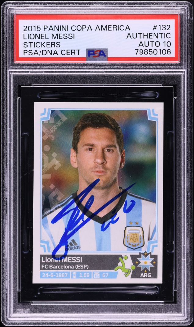 2015 Panini Copa America Stickers Lionel Messi AUTO DNA 10 #132 PSA AUTH