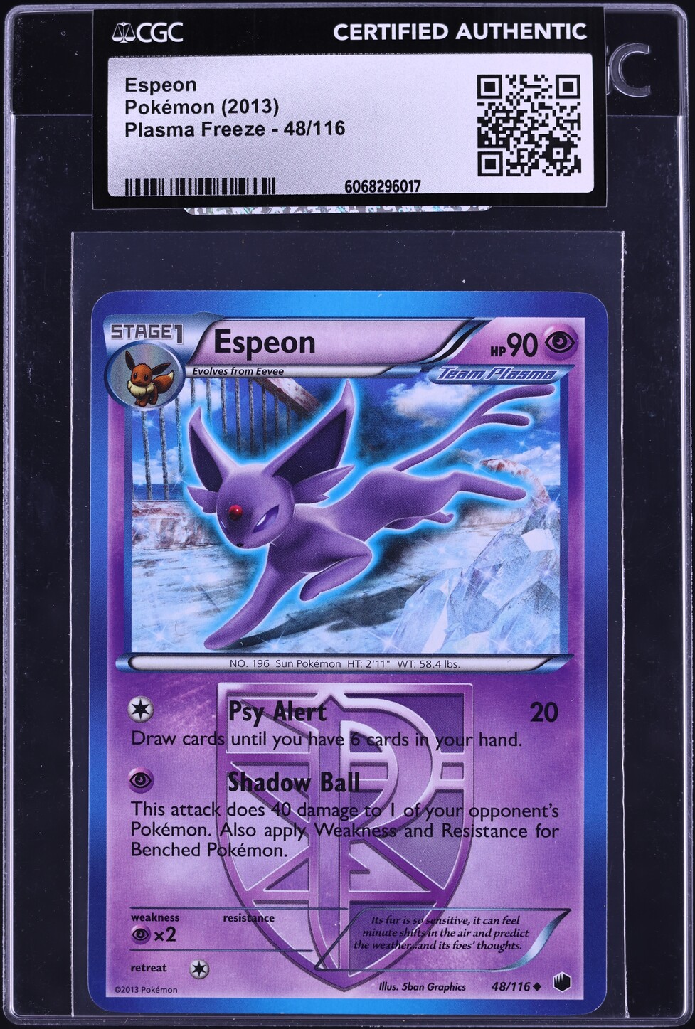 2013 Pokemon Black & White Plasma Freeze Espeon #48 CGC AUTH