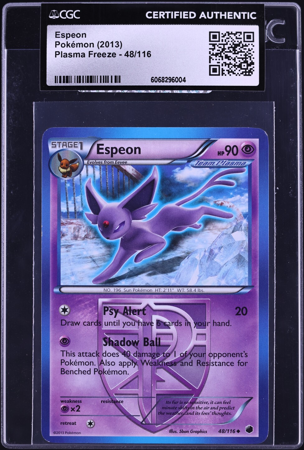 2013 Pokemon Black & White Plasma Freeze Espeon #48 CGC AUTH