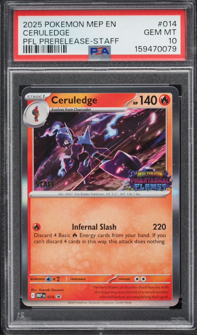 2025 Pokemon Mega Evolution Promo Phantasmal Flames Prerelease Staff Ceruledge #14 PSA 10 GEM