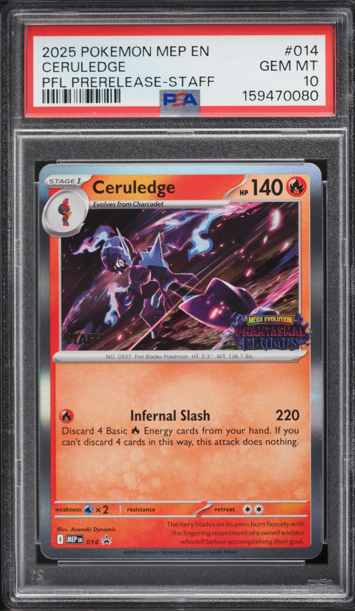 2025 Pokemon Mega Evolution Promo Phantasmal Flames Prerelease Staff Ceruledge #14 PSA 10 GEM
