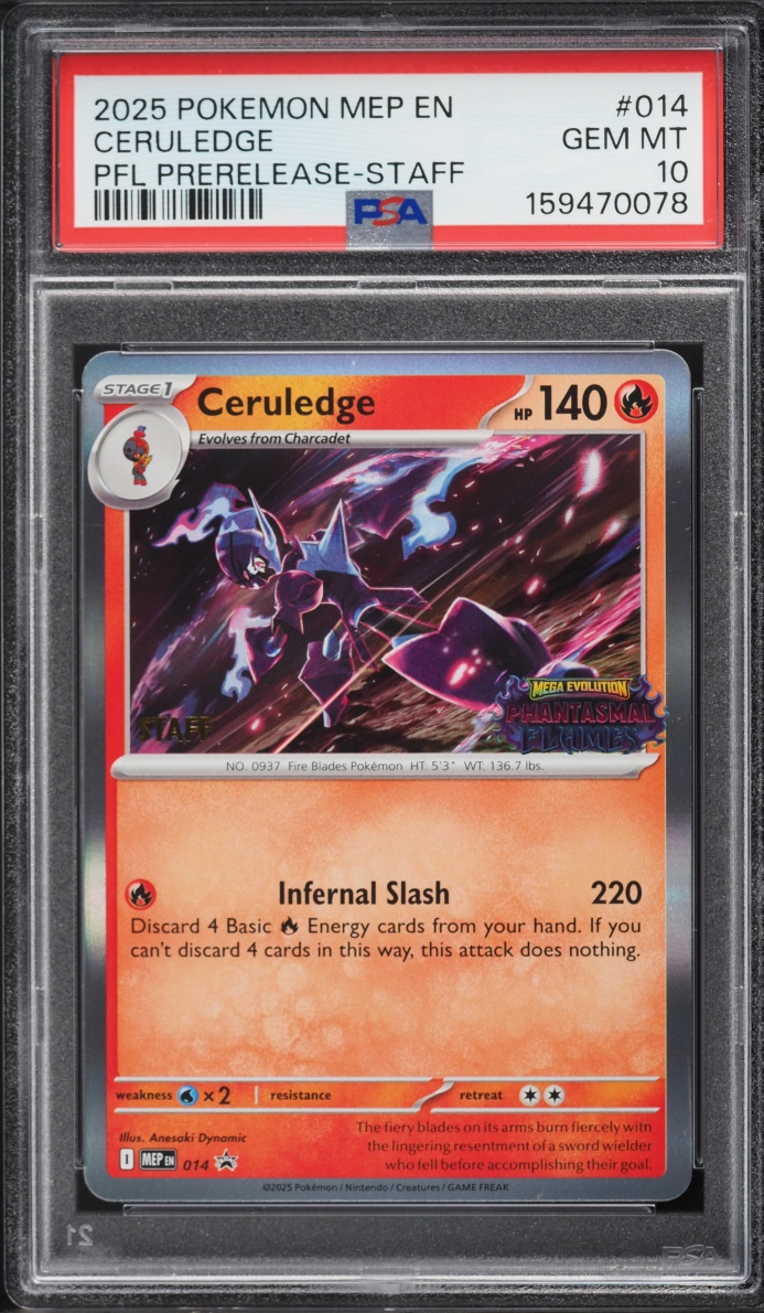 2025 Pokemon Mega Evolution Promo Phantasmal Flames Prerelease Staff Ceruledge #14 PSA 10 GEM