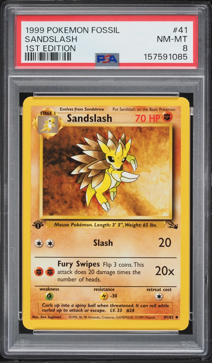 1999 Pokemon Fossil 1st Edition Sandslash #41 PSA 8 NM-MT