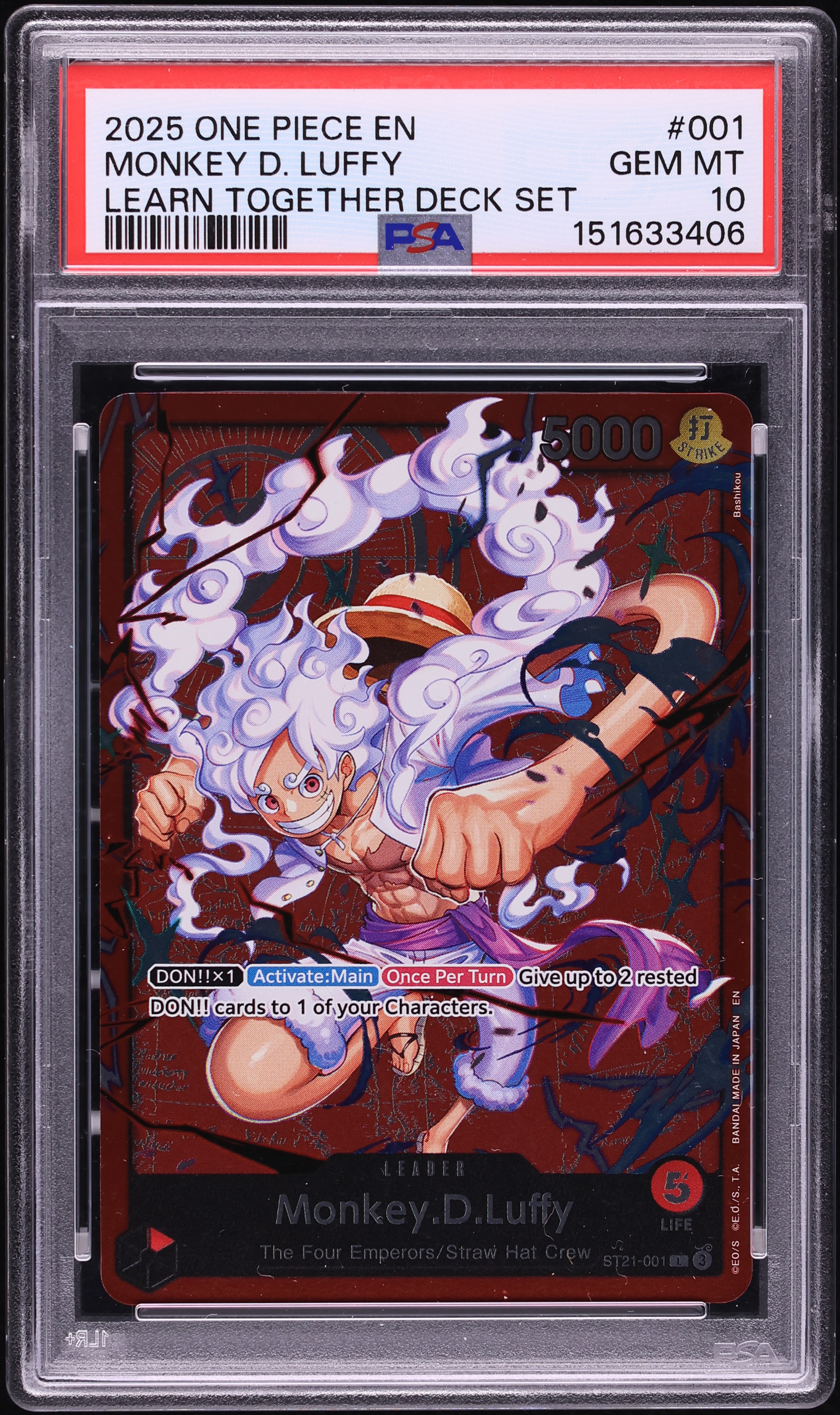 2025 One Piece Learn Together Deck Set Leader Monkey D. Luffy #ST21-001 PSA 10 GEM MINT