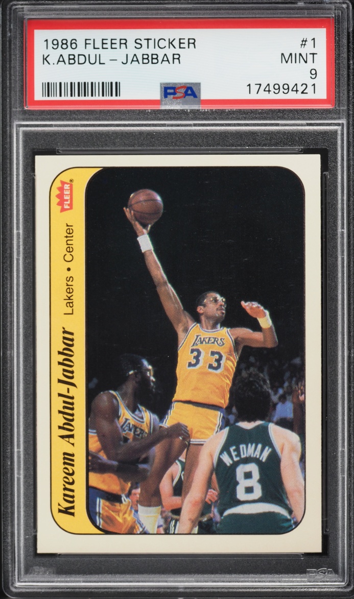 1986 Fleer Sticker Kareem Abdul-Jabbar #1 PSA 9 MINT