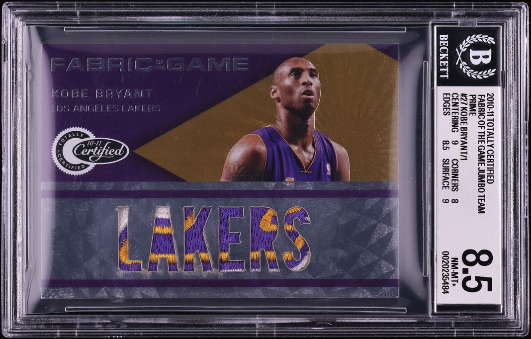 2010 Totally Certified Fabric Of The Game Jumbo Team Prime Kobe Bryant PATCH 1/1 #27 BGS 8.5