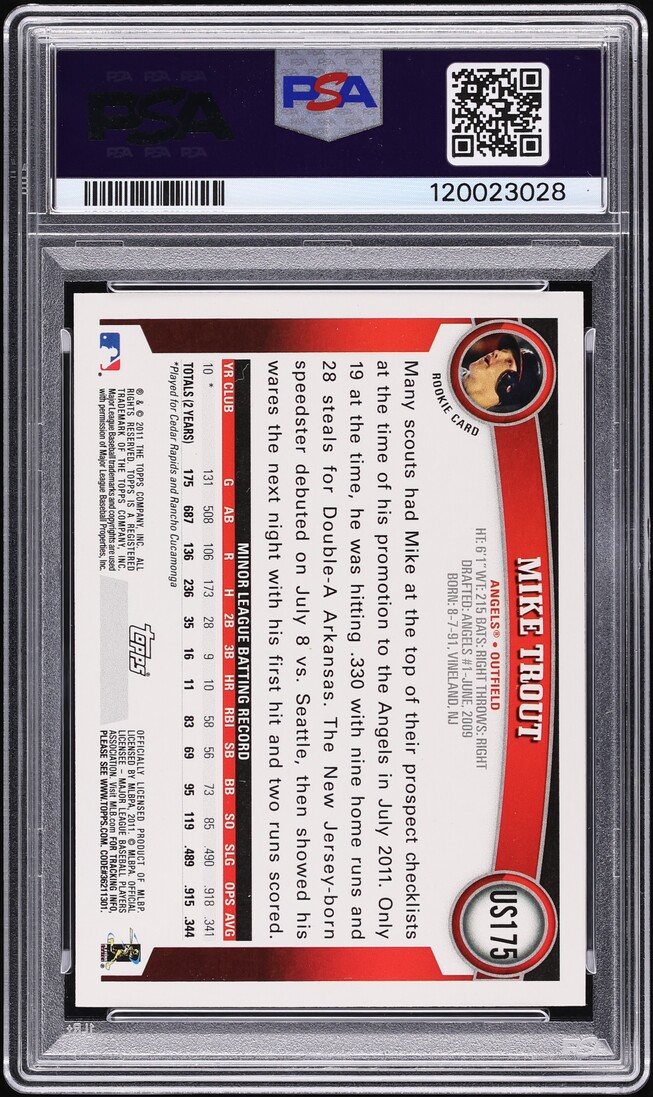 2011 Topps Update Wal-Mart Blue Border Mike Trout ROOKIE #US175 PSA 6 EXMT