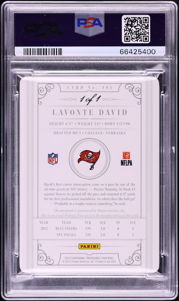 2012 National Treasures Printing Plate LaVonte David ROOKIE AUTO 1/1 #261 PSA 10 GEM MINT