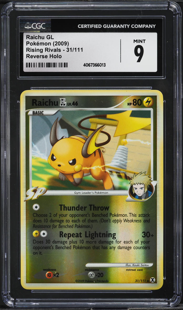 2009 Pokemon Rising Rivals Reverse Holo Raichu GL #31 CGC 9 MINT