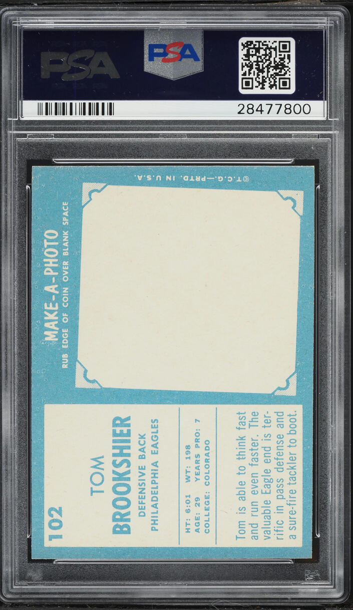 1961 Topps Football Tom Brookshier #102 PSA 8 NM-MT