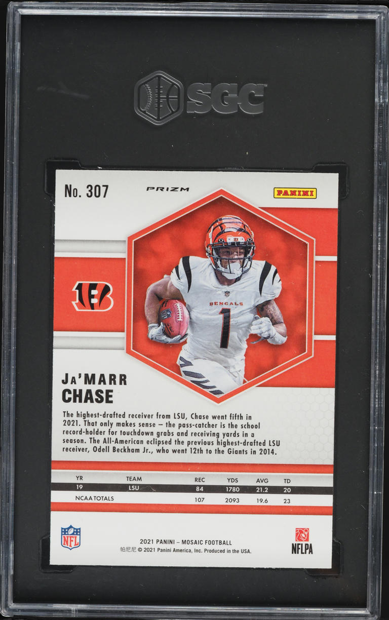 2021 Panini Mosaic Blue Reactive Prizm Ja'Marr Chase ROOKIE #307 SGC 10 GEM MINT
