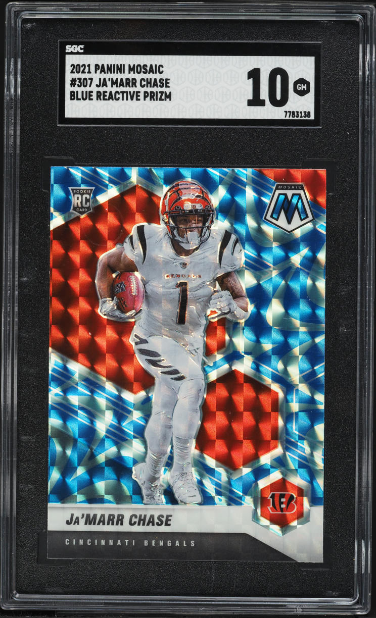 2021 Panini Mosaic Blue Reactive Prizm Ja'Marr Chase ROOKIE #307 SGC 10 GEM MINT
