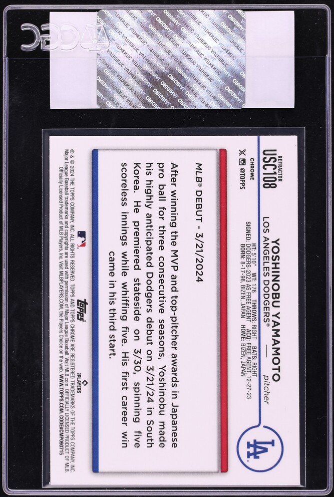 2024 Topps Chrome Update Prism Refractor Yoshinobu Yamamoto ROOKIE #USC108 CGC AUTH
