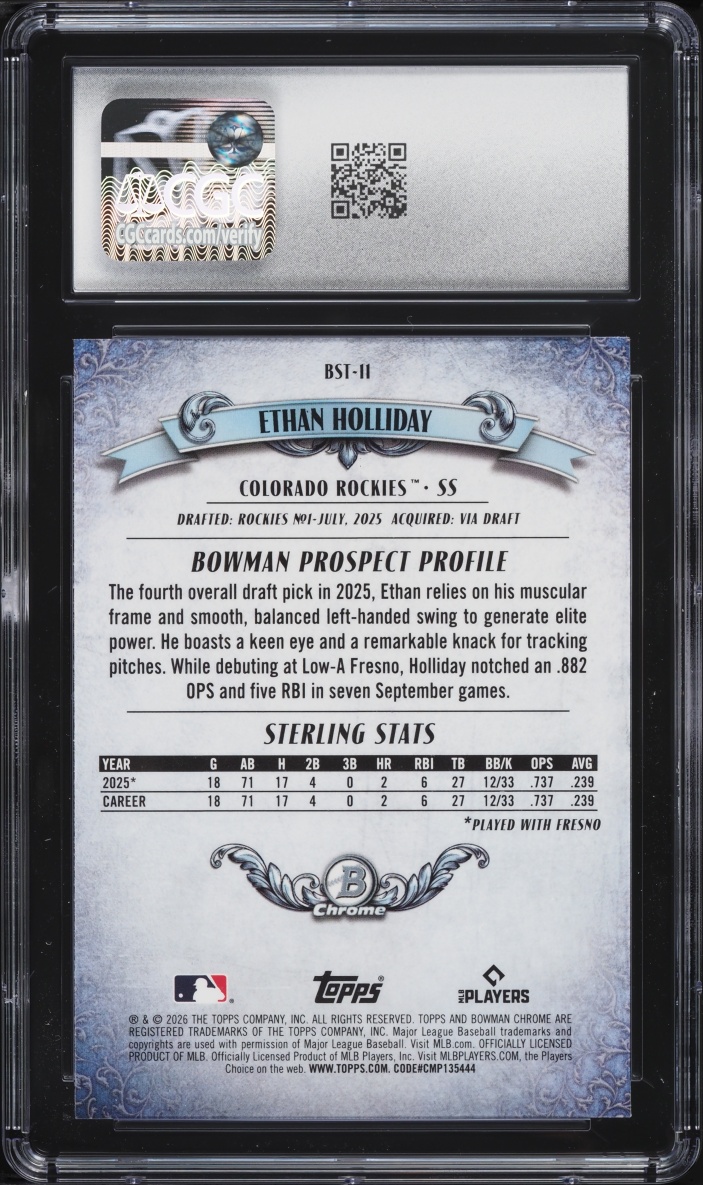 2026 Bowman Chrome Sterling Ethan Holliday PROSPECT #BST-11 CGC 9 MINT