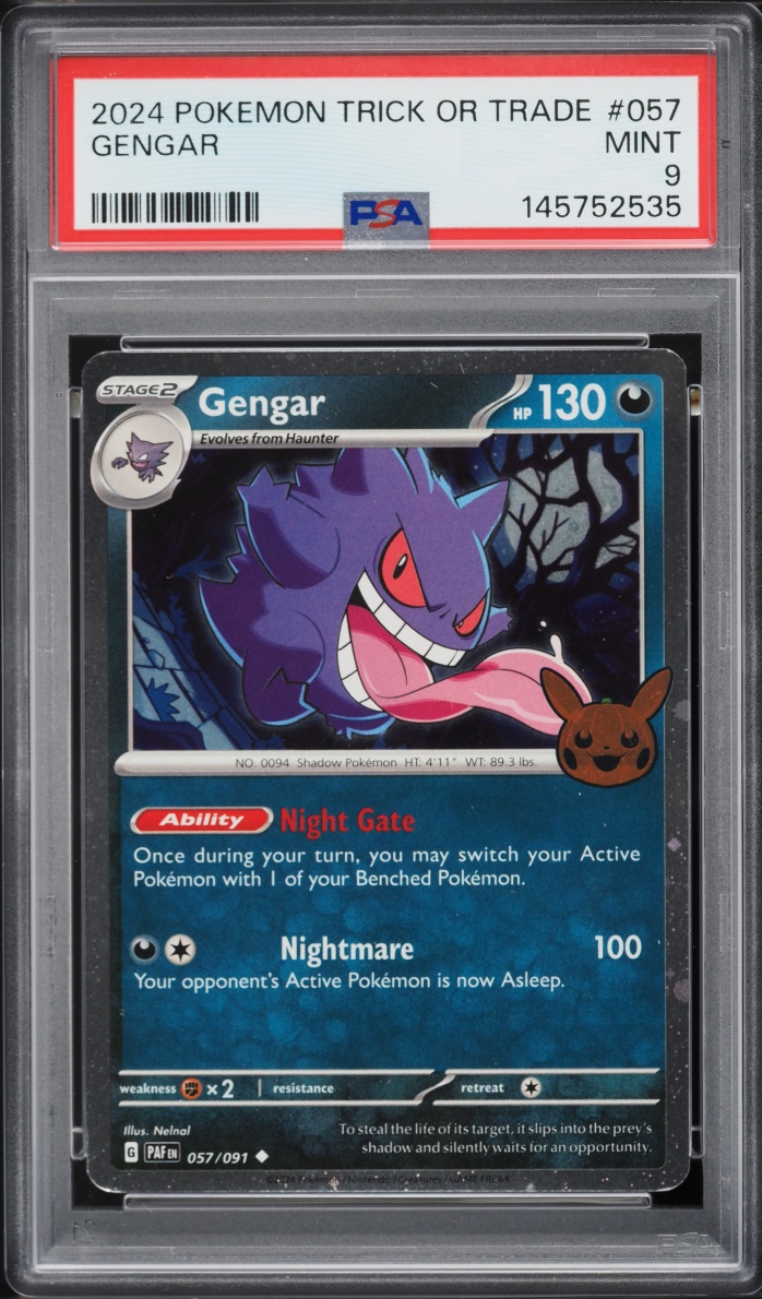 2024 Pokemon Scarlet & Violet Paldean Fates Trick Or Trade Holo Gengar #57 PSA 9 MINT