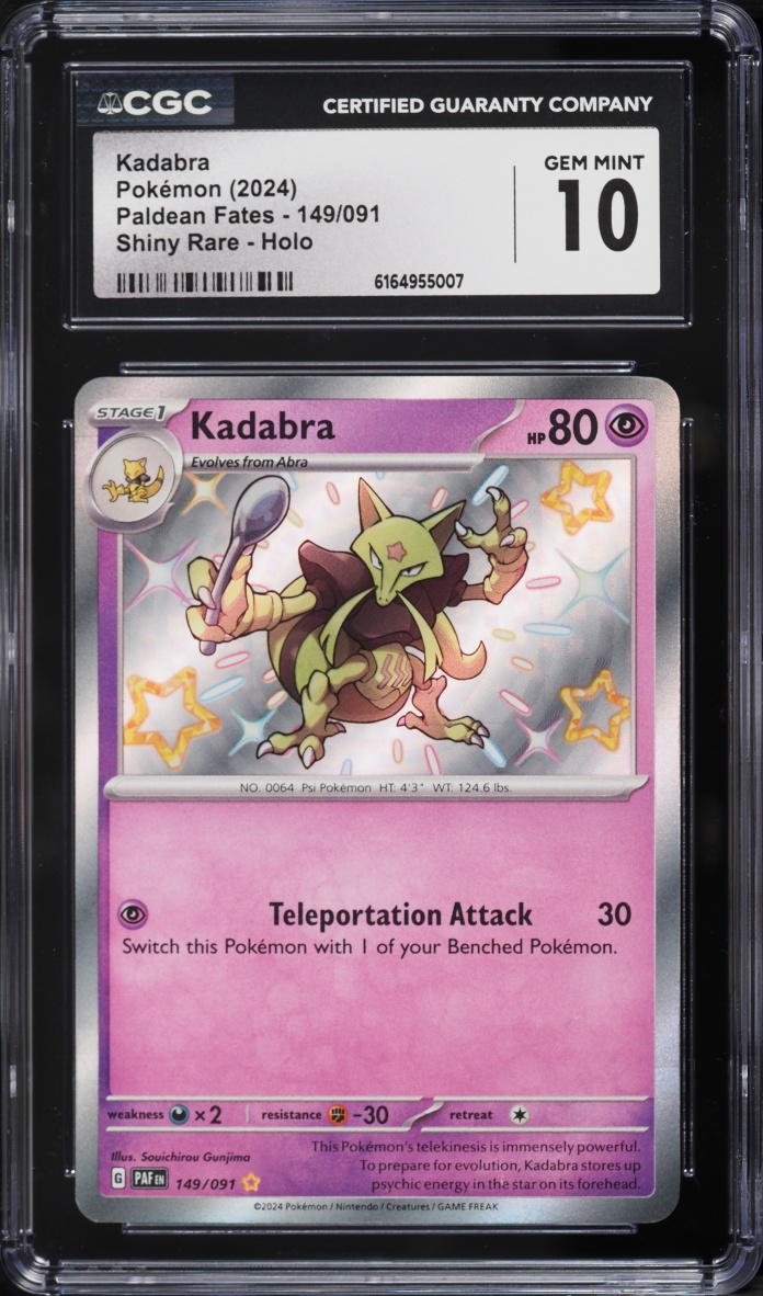 2024 Pokemon Scarlet & Violet Paldean Fates Shiny Kadabra #149 CGC 10 GEM MINT
