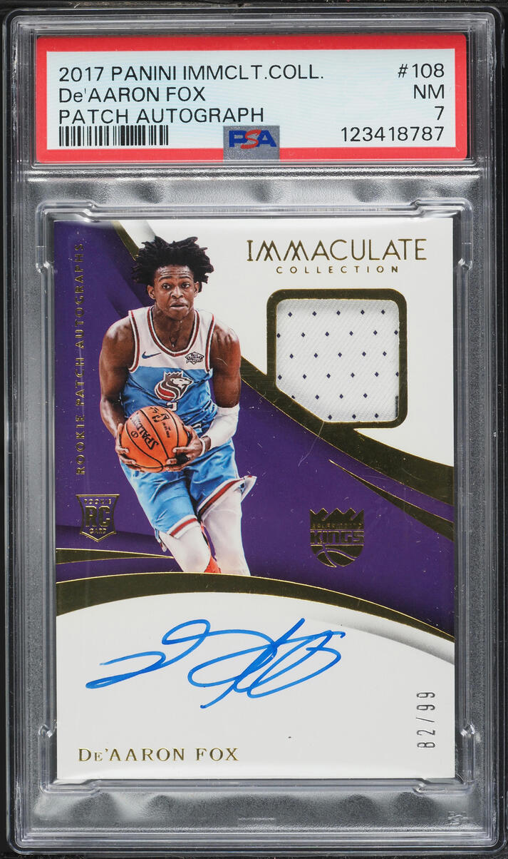 2017 Immaculate Collection De'Aaron Fox ROOKIE PATCH AUTO /99 #108 PSA 7 NRMT
