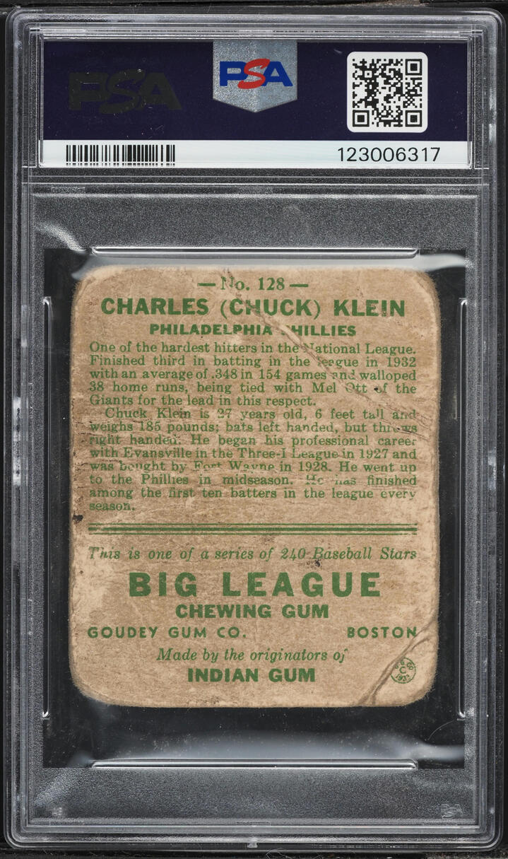 1933 Goudey Chuck Klein #128 PSA AUTH