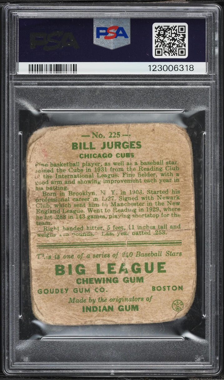 1933 Goudey Bill Jurges #225 PSA AUTH