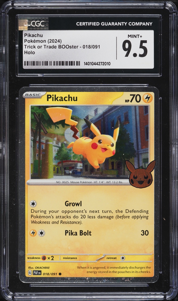 2024 Pokemon Scarlet & Violet Paldean Fates Trick Or Trade Holo Pikachu #18 CGC 9.5 MINT+