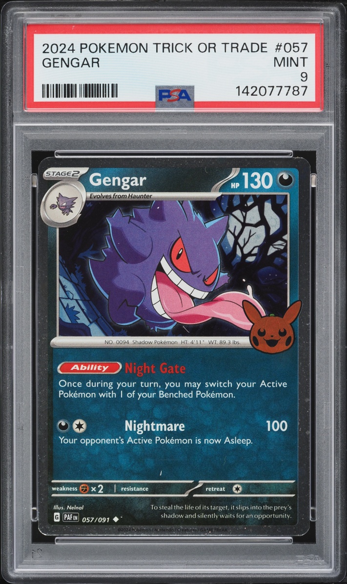 2024 Pokemon Scarlet & Violet Paldean Fates Trick Or Trade Holo Gengar #57 PSA 9 MINT