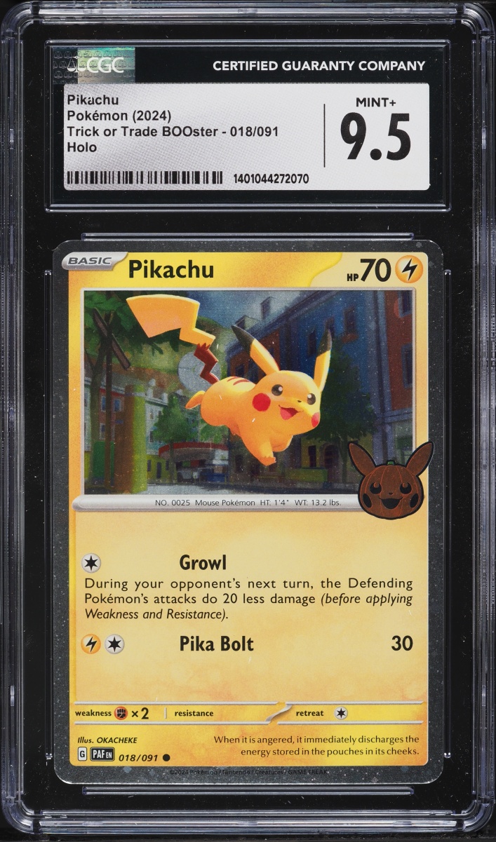 2024 Pokemon Scarlet & Violet Paldean Fates Trick Or Trade Holo Pikachu #18 CGC 9.5 MINT+
