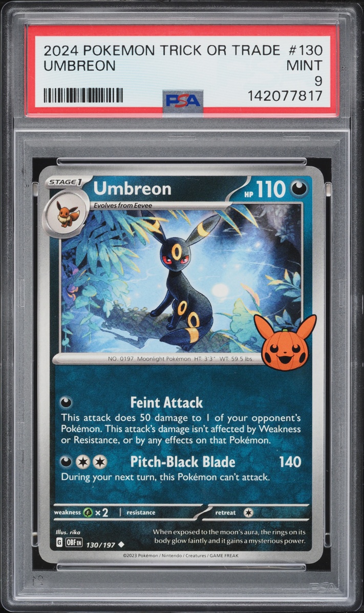2024 Pokemon Scarlet & Violet Obsidian Flames Trick Or Trade Umbreon #130 PSA 9 MINT