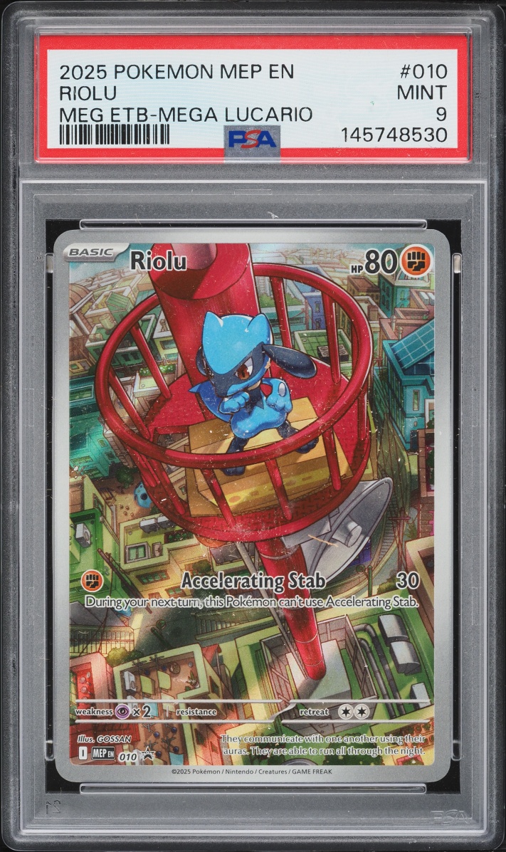 2025 Pokemon Mega Evolution Promo ETB Mega Lucario Full Art Riolu #10 PSA 9 MINT