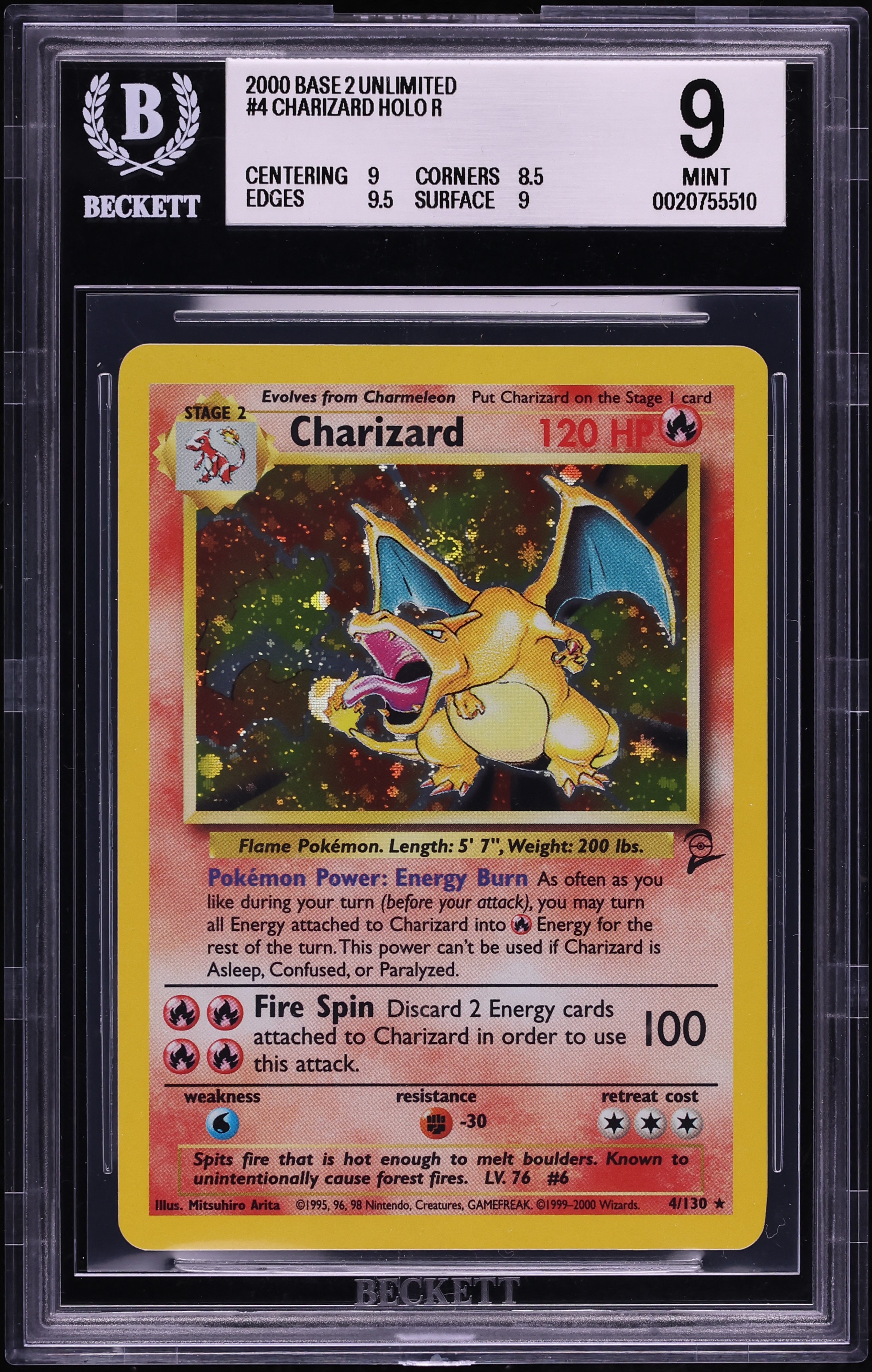 2000 Pokemon Base Set 2 Holo Charizard #4 BGS 9 MINT