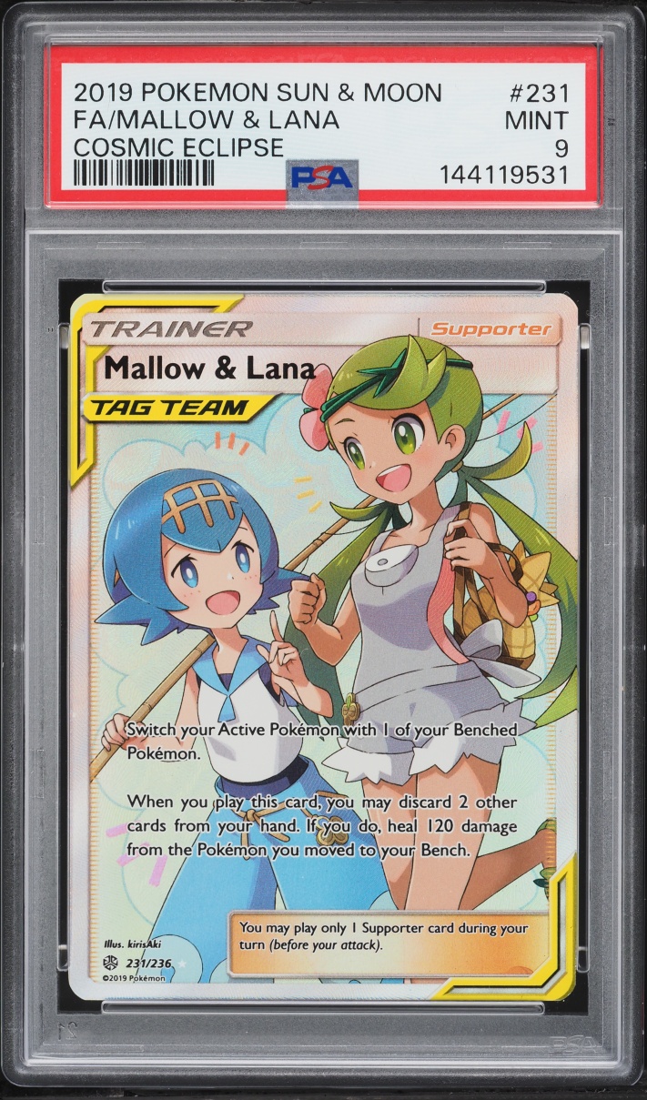 2019 Pokemon Sun & Moon Cosmic Eclipse Full Art Mallow & Lana #231 PSA 9 MINT