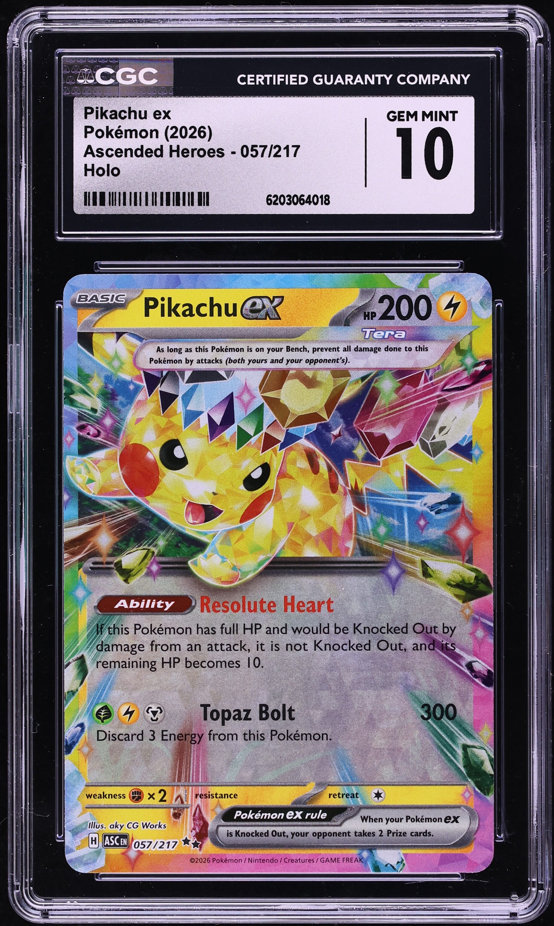 2026 Pokemon Mega Evolution Ascended Heroes Holo Pikachu EX #57 CGC 10 GEM MINT