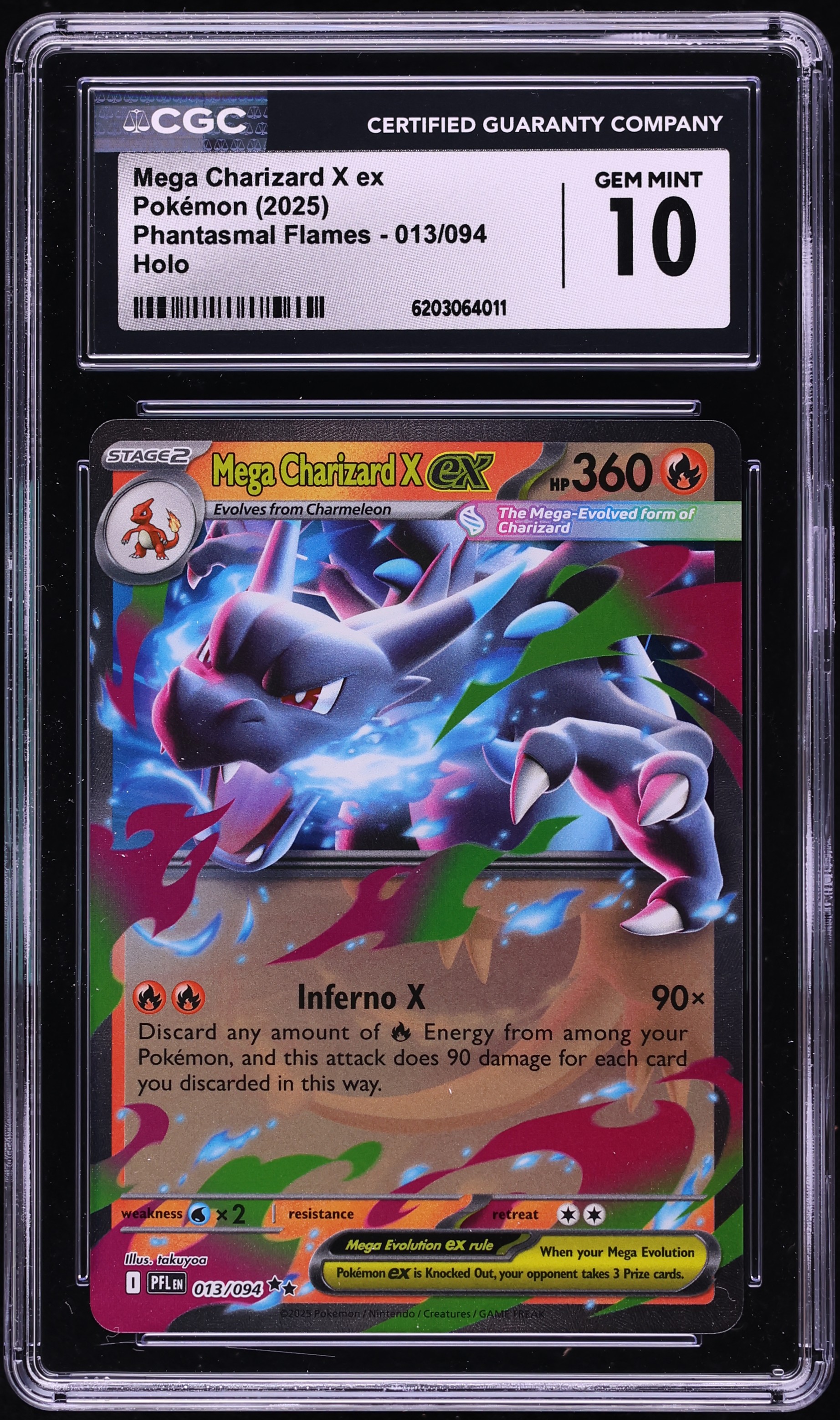 2025 Pokemon Mega Evolution Phantasmal Flames Holo Mega Charizard X Ex #13 CGC 10 GEM MINT