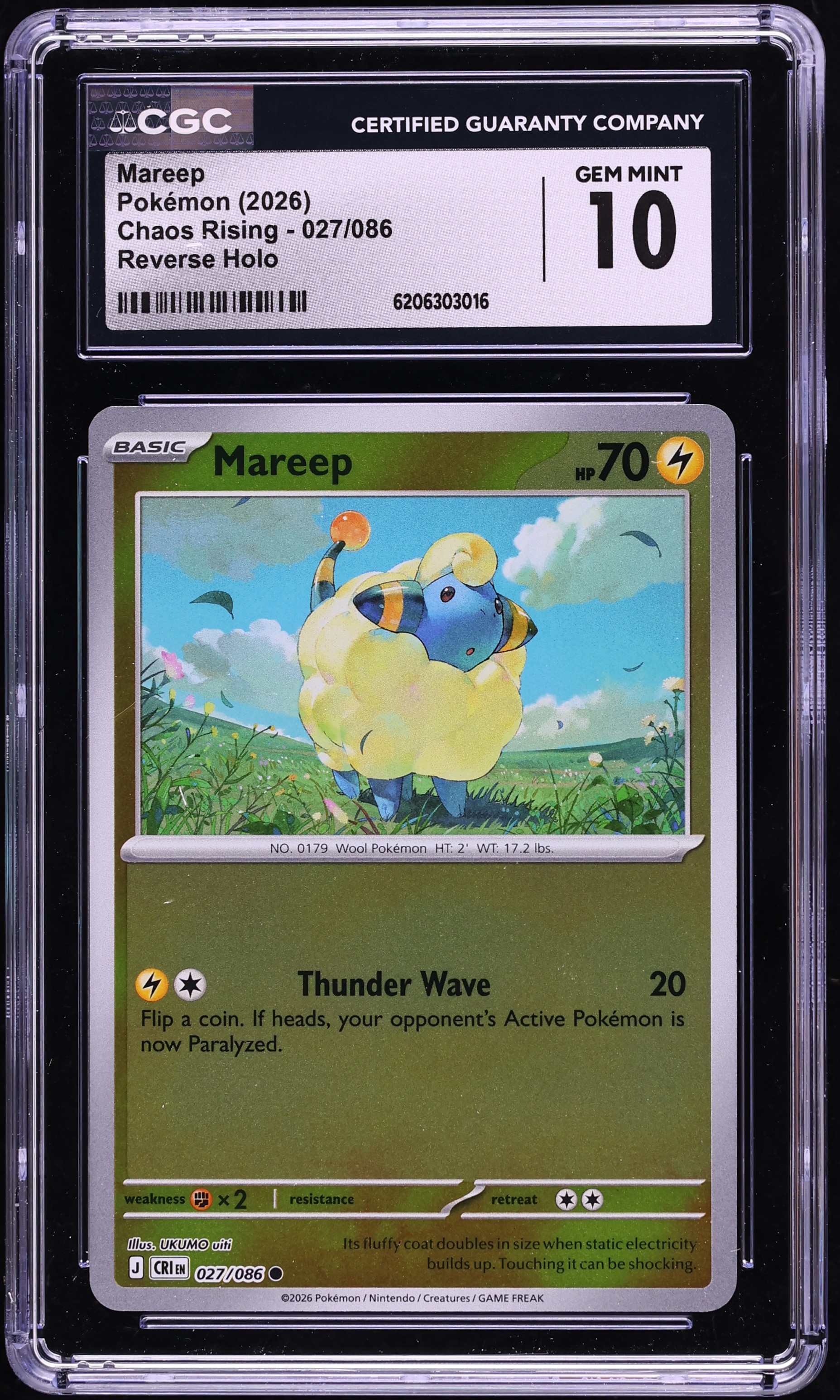 2026 Pokemon Mega Evolution Chaos Rising Reverse Holo Mareep #27 CGC 10 GEM MINT