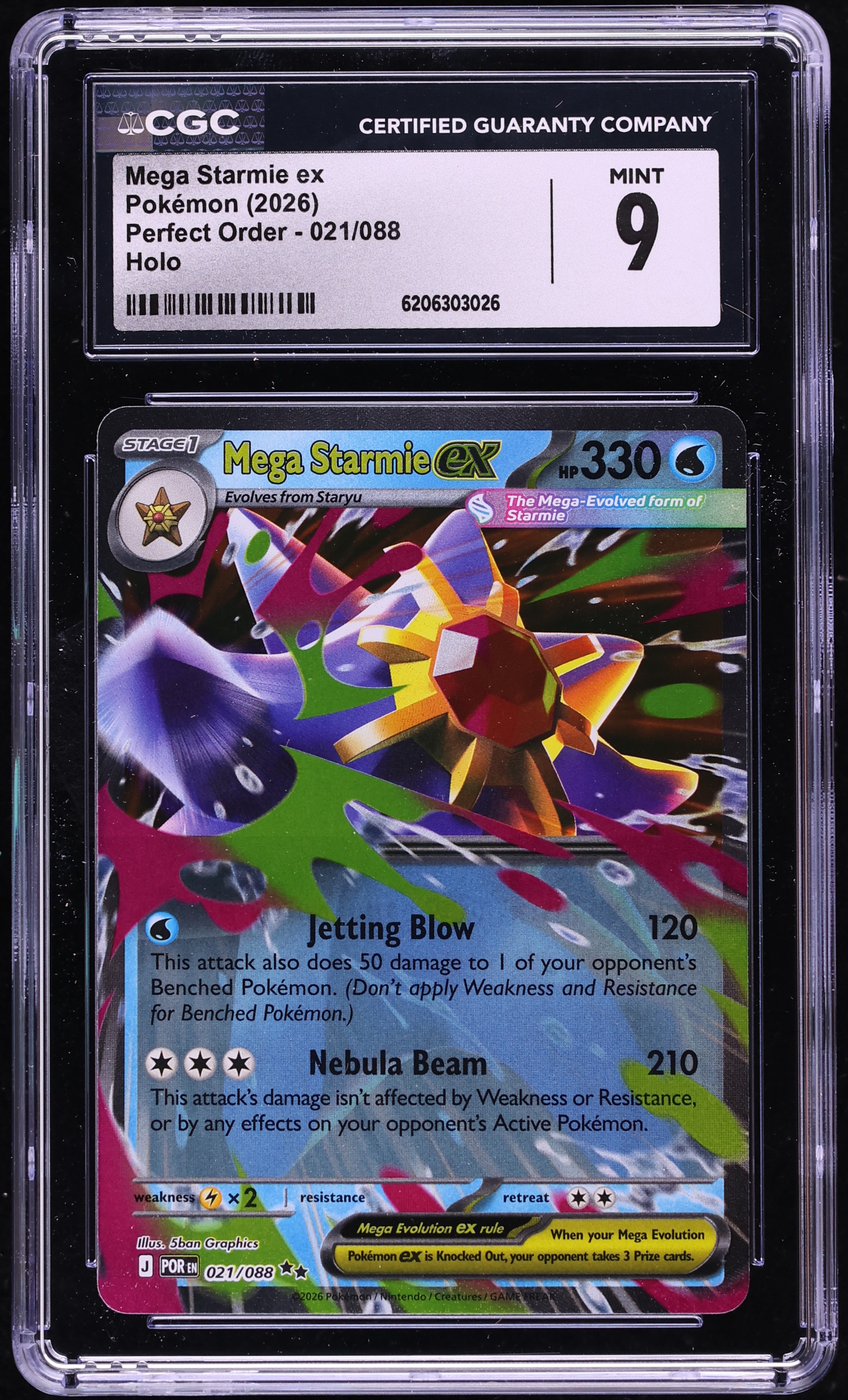 2026 Pokemon Mega Evolution Perfect Order Holo Mega Starmie Ex #21 CGC 9 MINT