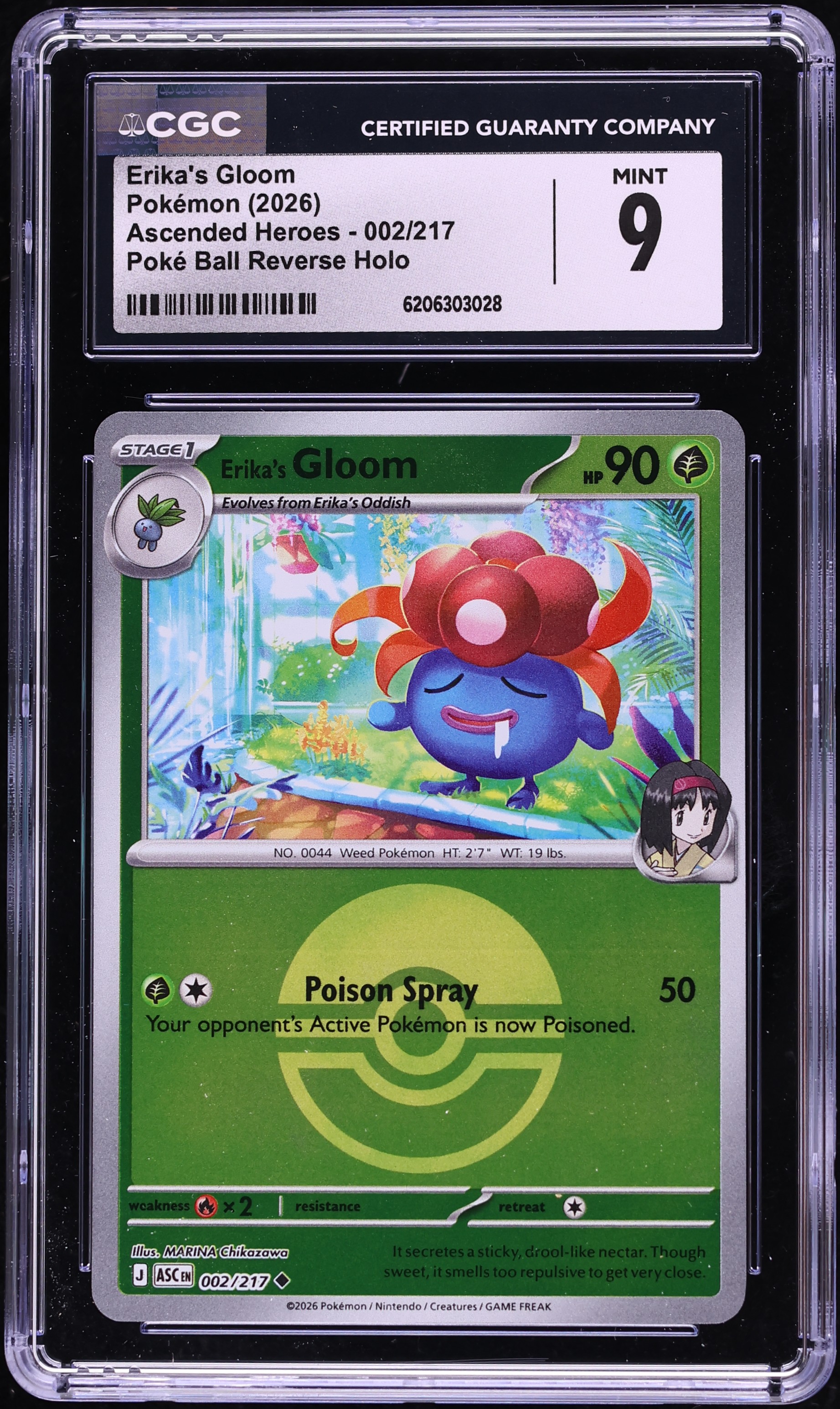 2026 Pokemon Mega Evolution Ascended Heroes Poke Ball Reverse Holo Erika's Gloom #2 CGC 9 MINT