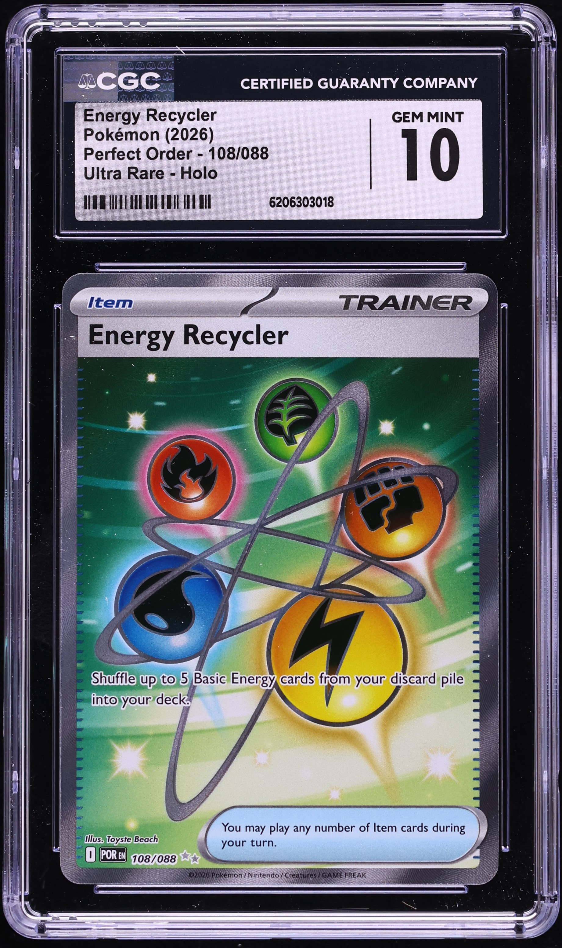 2026 Pokemon Mega Evolution Perfect Order Full Art Energy Recycler #108 CGC 10 GEM MINT