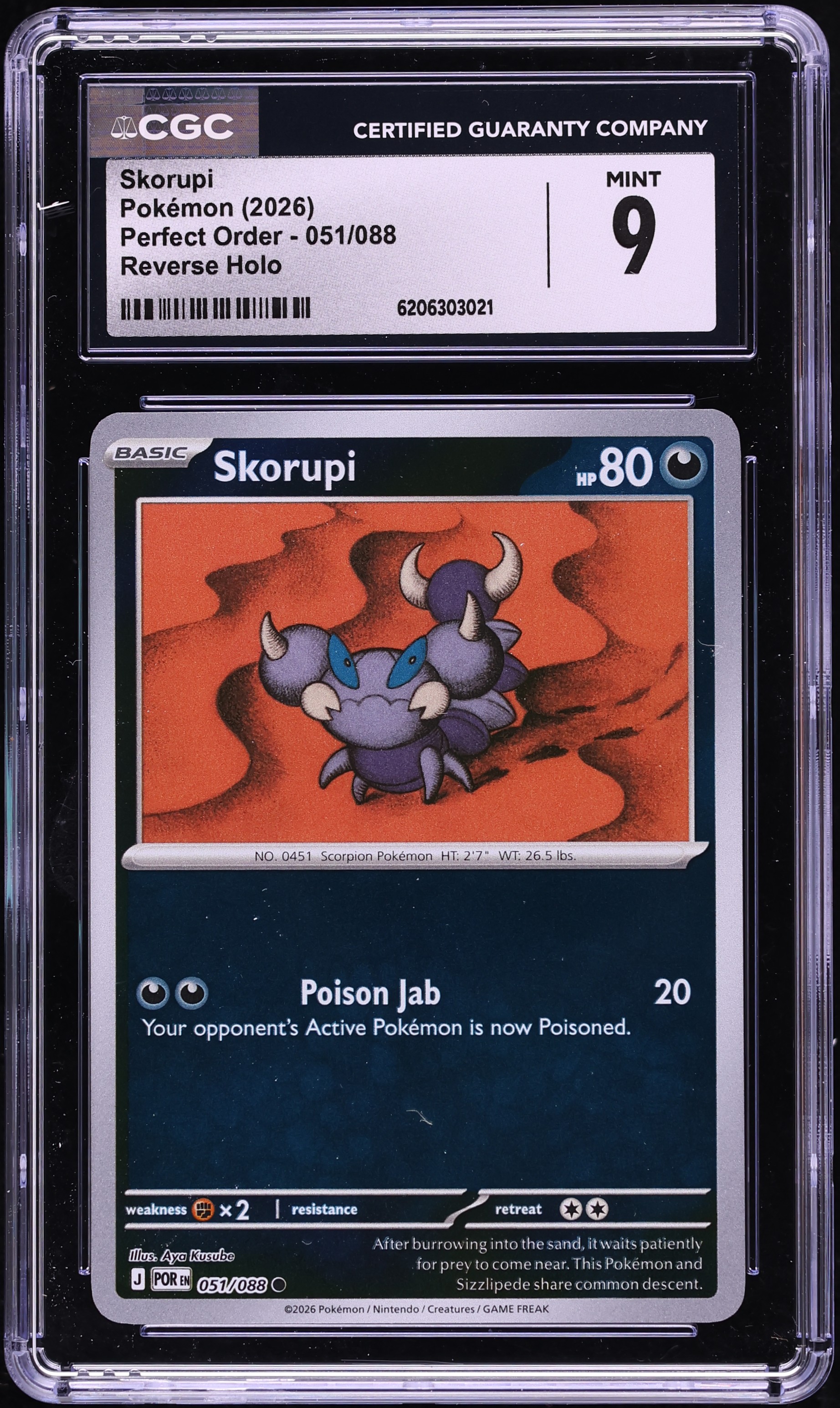 2026 Pokemon Mega Evolution Perfect Order Reverse Holo Skorupi #051 CGC 9 MINT