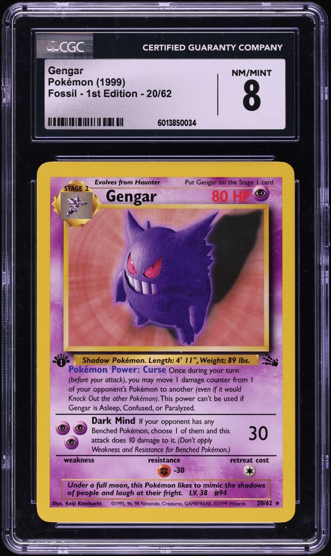 1999 Pokemon Fossil 1st Edition Gengar #20 CGC 8 NM-MT