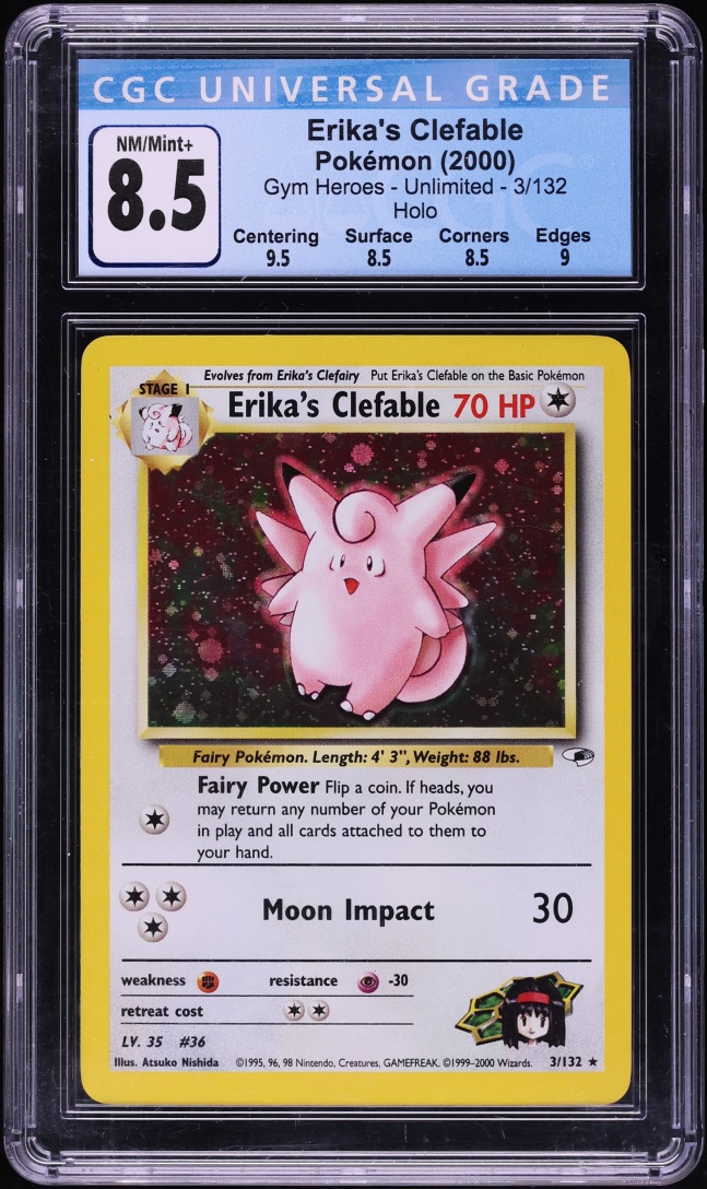 2000 Pokemon Gym Heroes Holo Erika's Clefable #3 CGC 8.5 NM-MT+