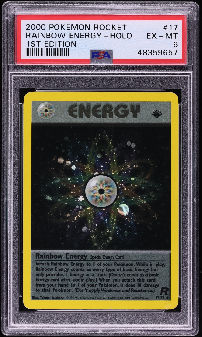 2000 Pokemon Team Rocket 1st Edition Holo Rainbow Energy #17 PSA 6 EXMT
