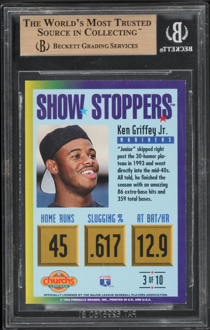 1994 Church's Chicken Show Stoppers Ken Griffey Jr. #3 BGS 9.5 GEM MINT - Photo 2