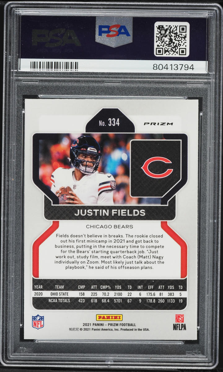 2021 Panini Prizm Lazer Justin Fields ROOKIE #334 PSA 9 MINT