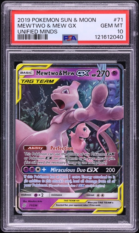 2019 Pokemon Sun & Moon Unified Minds Holo Mewtwo & Mew GX #71 PSA 10 GEM MINT