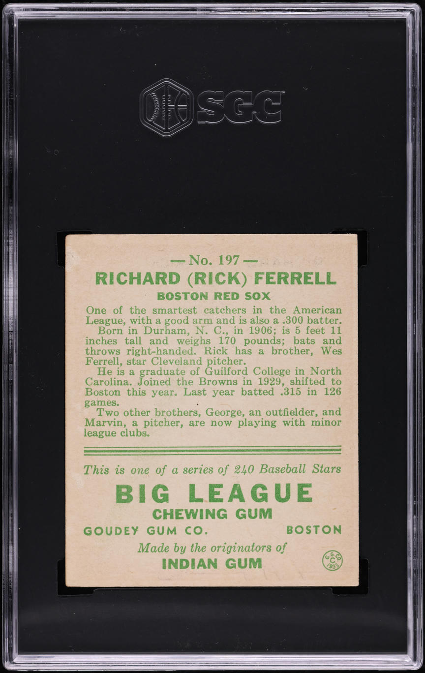 1933 Goudey Rick Ferrell #197 SGC 1 PR