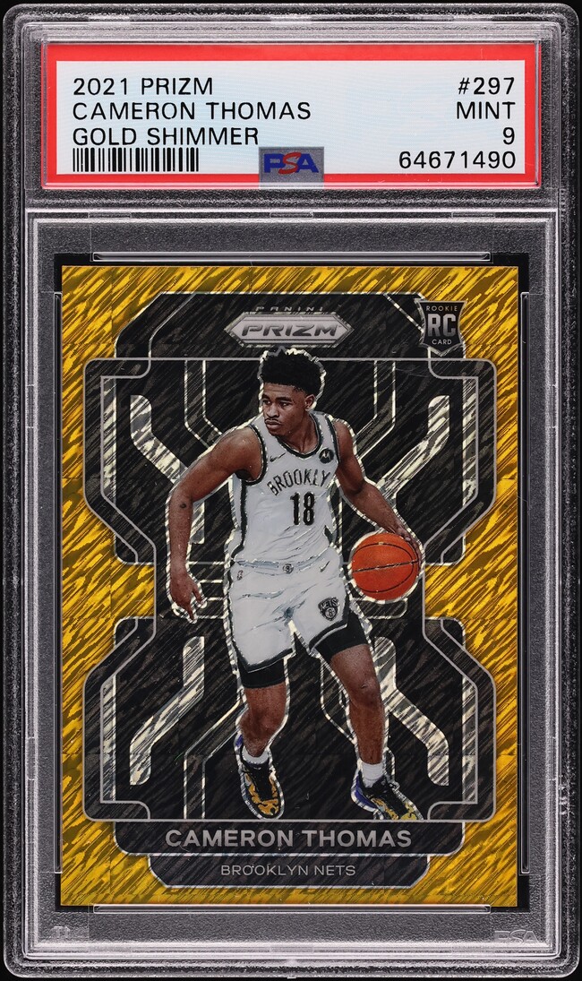 2021 Panini Prizm Gold Shimmer Cameron Thomas ROOKIE /10 #297 PSA
