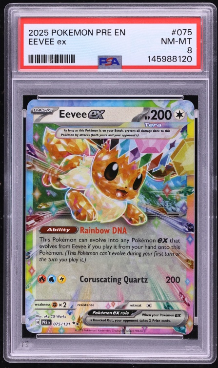 2025 Pokemon Scarlet & Violet Prismatic Evolutions Holo Eevee ex #75 PSA 8 NM-MT