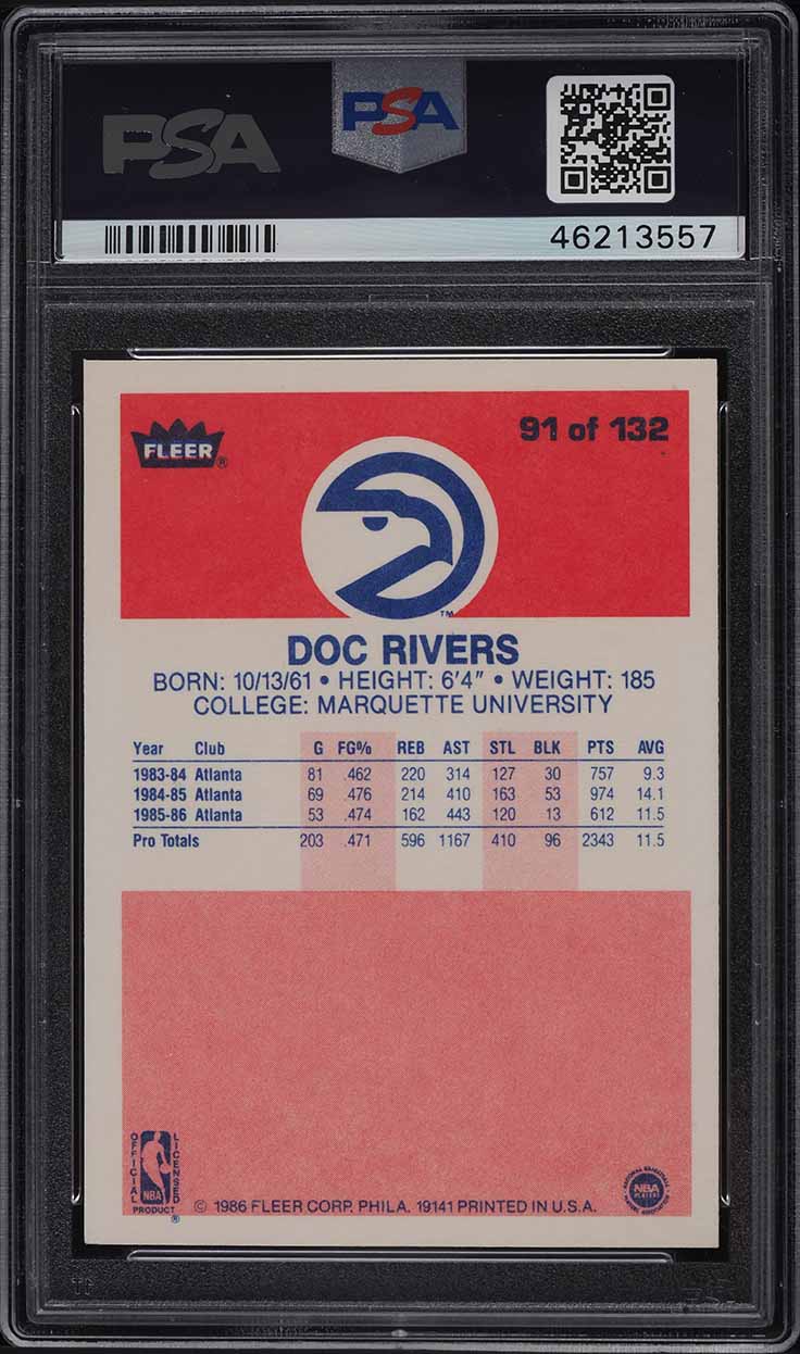 1986 Fleer Basketball Doc Rivers ROOKIE #91 PSA 9 MINT