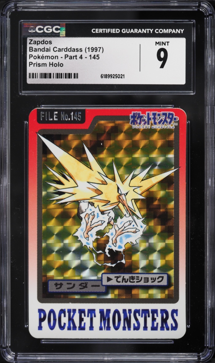 1997 Pokemon Japanese Bandai Carddass Part 4 Prism Holo Zapdos #145 CGC 9 MINT
